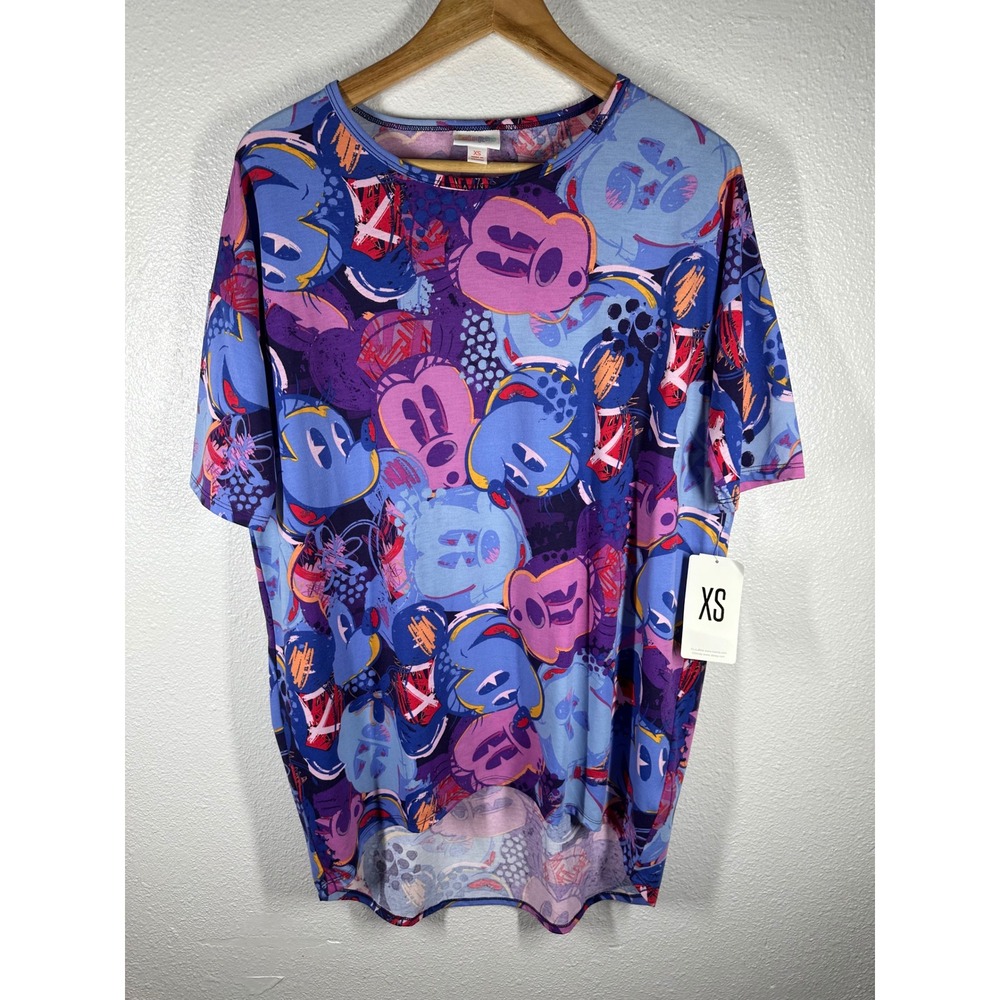 LuLaRoe Tunic Top Womens XS Purple Disney Irma Mickey Mouse High Low NWT
